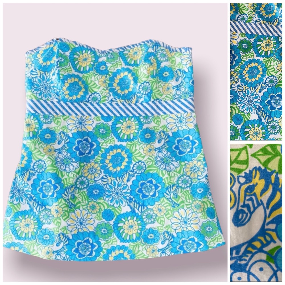 Lilly Pulitzer Strapless Top Hidden Zebra Floral size 2